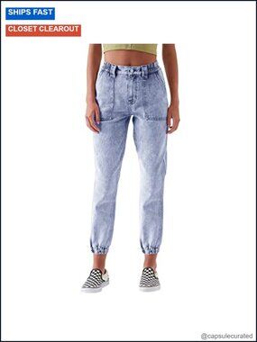 High Waist Denim Joggers Drawstring Stretch Cargo Jeans Women Baggy Elastic